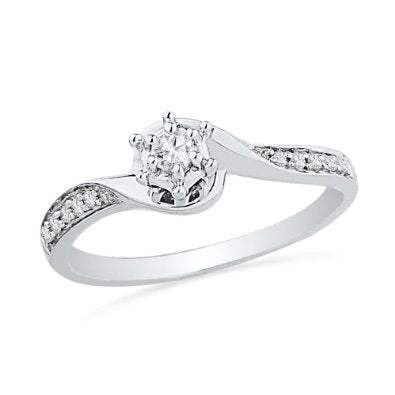 10KT White Gold Round Diamond Twisted Promise Ring - 17GG71