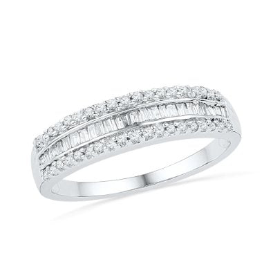 10KT White Gold Baguette and Round Diamond Wedding Band - 17GG72