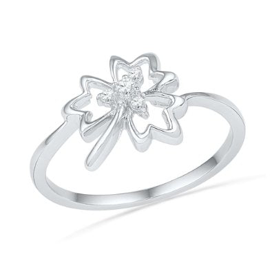 10KT White Gold Round Diamond Maple Leaf Ring - 17GG73