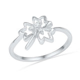 10KT White Gold Round Diamond Maple Leaf Ring - 17GG73