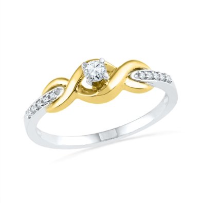 10KT Two Tone Round Diamond Twisted Promise Ring - 17GG78