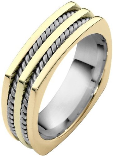 18 Karat Two-Tone Gold Comfort Fit Square Rope Style Wedding Band - 17GG82
