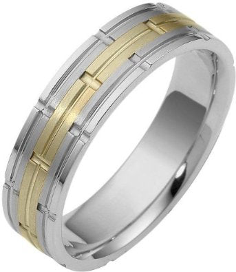 14 Karat Two-Tone Gold Comfort Fit Multi Texture Wedding Band - 17GG85