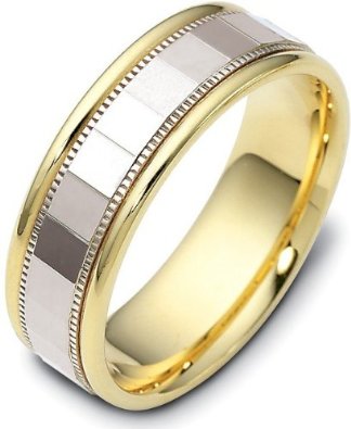 Multi Texture Two-Tone 18 Karat Gold 7mm Wedding Band - 17GG92