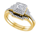 0.50CTW DIAMOND 0.20CT CENTER PRINCESS BRIDAL SET - 18GG19