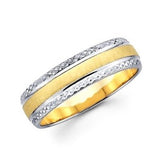 14k Yellow and White 2 Tone Gold Mens Satin Diamond Cut  Wedding Band - 18GG28
