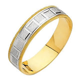 14K Yellow and White Two Tone Gold Satin Engraved Designer Wedding Band - 18GG37