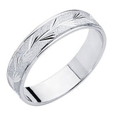 14K White Gold Satin Diamond Cut Embossed Wedding Band - 18GG38