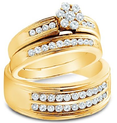 14k White OR Yellow Gold Diamond Flower Mens And Ladies Couple Ring Set - 18GG45
