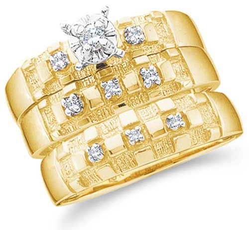 10K Yellow Gold Diamond Mens and Ladies Couple Ring Set - 18GG46