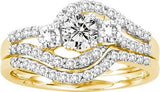 1.00 Carat (ctw) 14K Yellow Gold Round White Diamond Ladies 3-Stone Bridal Set - 18GG52