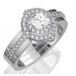 1 Carat Princess cut Diamond Trio Bridal Set - 18GG55