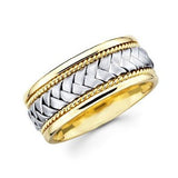 Yellow and White Two 2 Tone Gold Mens Braided Rope Design Band - 18GG59