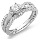 0.40 Carat (ctw) 10k White Gold Princess and Round Diamond Ladies Bridal Set - 18GG63