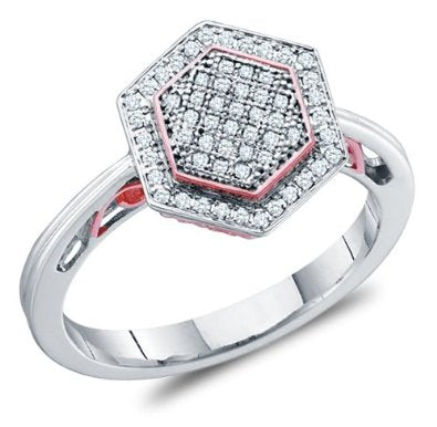 Hexagon Shape Center Setting w/ Micro Pave Set Round Diamonds Engagement Ring - 18GG70