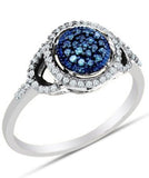 10K Halo Channel Set Round Brilliant Cut Blue and White Diamond Engagement Ring - 18GG71