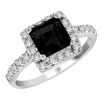 14K Gold Square Created Black Diamond Engagement - 18GG89