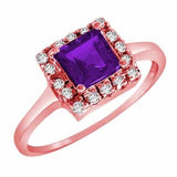 14K Gold Round Square Amethyst and Diamond Engagement Ring - 18GG90