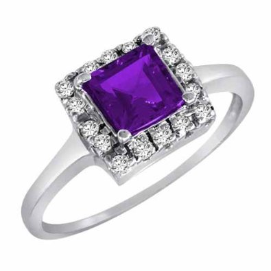 14K Gold Round Square Amethyst and Diamond Engagement Ring - 18GG90
