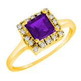 14K Gold Round Square Amethyst and Diamond Engagement Ring - 18GG90