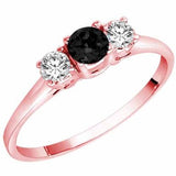 14K Gold Round 3 Stone Black Diamond & White Diamond Ring - 18GG96