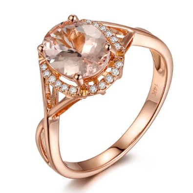 14K Rose Gold Oval Cut 6x8mm Morganite and Diamond Engagement Ring -19GG06