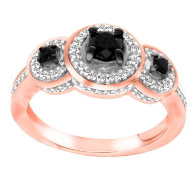 Black & White Diamond Three Stone Halo Ring - 19GG07