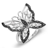 0.85 Carat (ctw) 10K White Gold Round Black/White Diamond Butterfly Ring - 19GG10