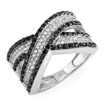 1.00 Carat (ctw) 10k White Gold Round Black & White Diamond Ring - 19GG12