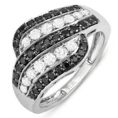 1.05 Carat (ctw) 10k White Gold Black & White Diamond Ring - 19GG13