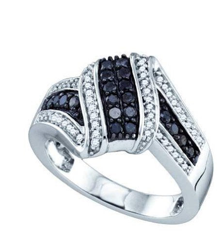 10k White Gold Black Colored & Natural Round Diamond Ring - 19GG16