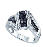 10k White Gold Black Colored & Natural Round Diamond Ring - 19GG16