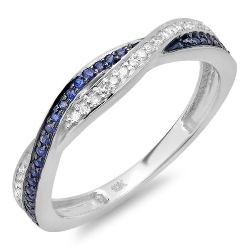 White Gold Round White Diamond and Blue Sapphire Anniversary Ring - 19GG30