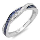 White Gold Round White Diamond and Blue Sapphire Anniversary Ring - 19GG30