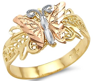 Tri Color Yellow White and Rose Gold Butterfly Ring - 19GG32
