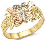 Tri Color Yellow White and Rose Gold Butterfly Ring - 19GG32