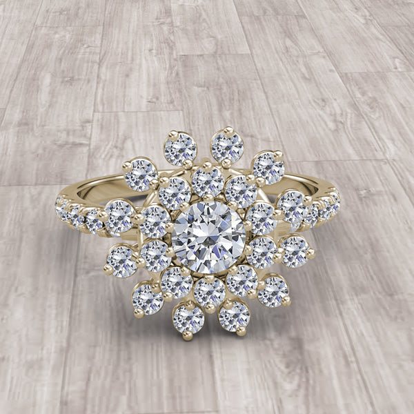 Gold Flower Shape Engagement Ring - 19GG34