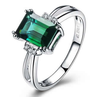 18K White Gold Ring Luxury Green Tourmaline Engagement Ring - 19GG76