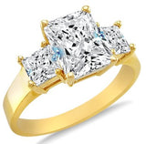Solid 14k Yellow Gold 3 Three Stone Emerald Cut Engagement Ring - 20GG23
