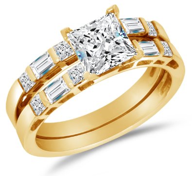 Solid 14k Yellow Gold Highest Quality CZ Cubic Zirconia Invisible Bridal Set - 20GG24