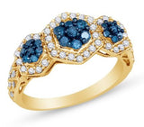 10K Yellow Gold Halo Channel Set Blue and White Diamond Engagement Ring - 20GG26