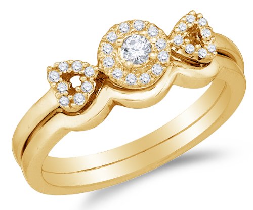 10K Yellow Gold Round Brilliant Cut Diamond Bridal Set - 20GG38