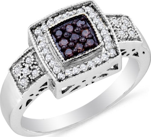10K White Gold Halo Channel Set Round Brilliant Cut Chocolate Brown and White Diamond Engagement Ring - 20GG40