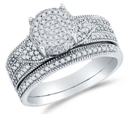 10K White Gold Round Brilliant Cut Diamond Bridal Set - 20GG43