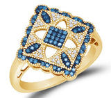 10K Yellow Gold Halo Channel Set Blue and White Diamond Engagement/Fashion Ring - 20GG44