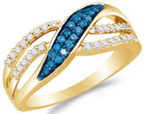 10K Yellow Gold Channel Set Round Brilliant Cut Blue and White Diamond Engagement Ring - 20GG46