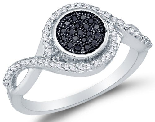10K White Gold Round Brilliant Cut Black and White Diamond Engagement Ring - 20GG47