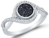 10K White Gold Round Brilliant Cut Black and White Diamond Engagement Ring - 20GG47