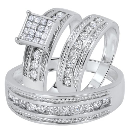 1 3/8 Carat T.W. Round, Princess Cut Diamond Wedding Set - 20GG63