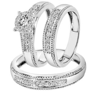 7/8 Carat T.W. Round Cut Diamond His and Hers Trio Set - 20GG68